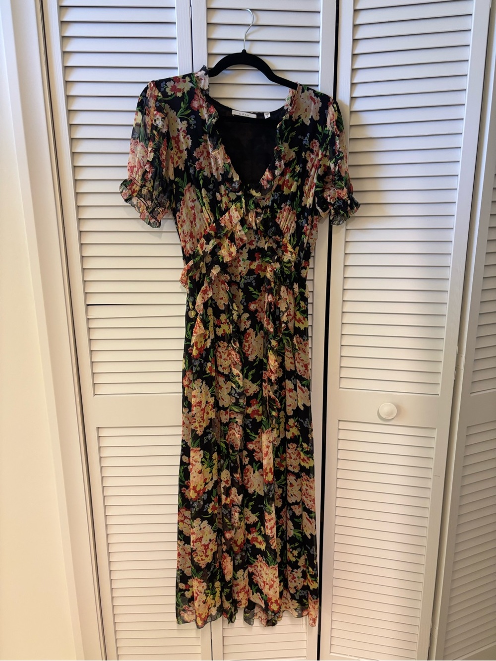 Doen Black Maxi Dress with Pink and Green Floral Print